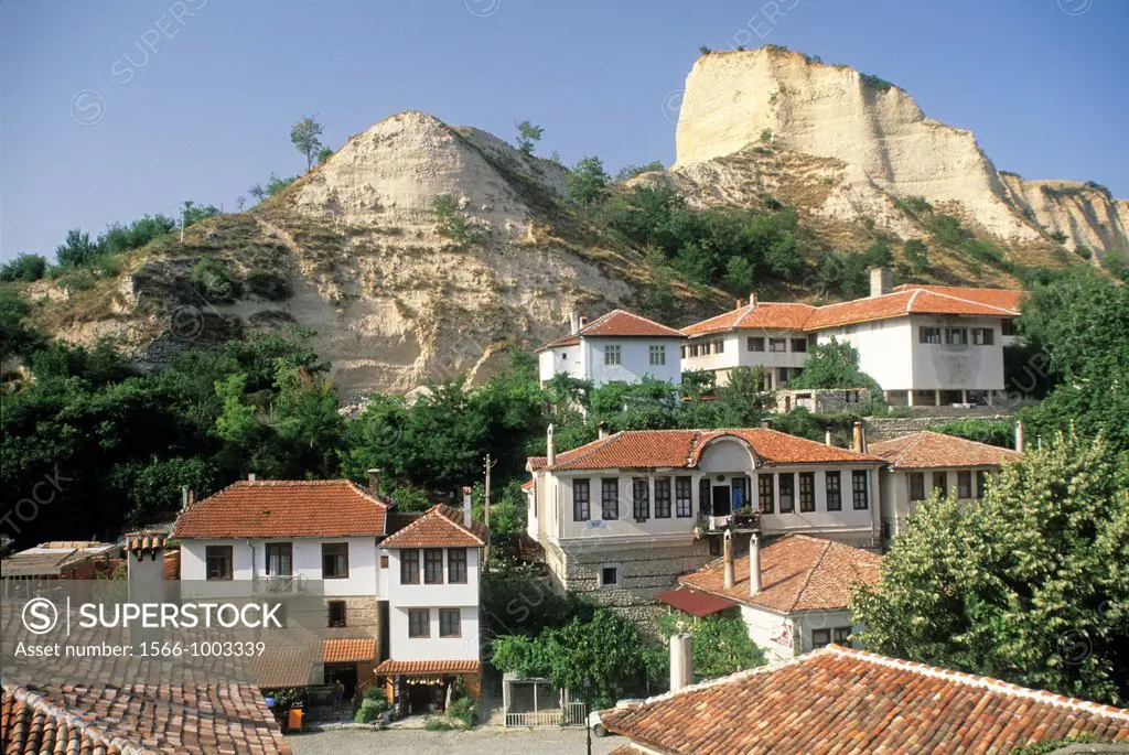 houses of Melnik among the eroded natural sand hills, Pirin mountains, Bulgaria, Europe