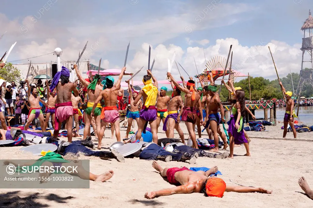 The native warriors celebrate victory and the death of Magellan at the Battle of Mactan reenactment or Kadaugan Festival  The Battle of Mactan was fou...