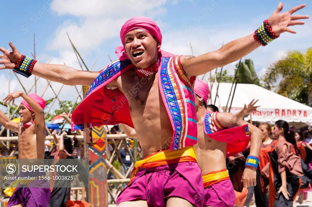 The native warriors celebrate victory and the death of Magellan at the Battle of Mactan reenactment or Kadaugan Festival  The Battle of Mactan was fou...