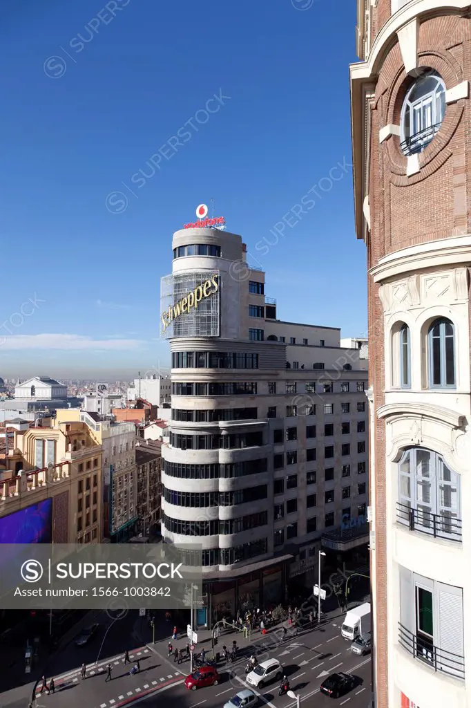 Plaza Callao square in Gran Via street, downtown of Madrid, Spain, Europe