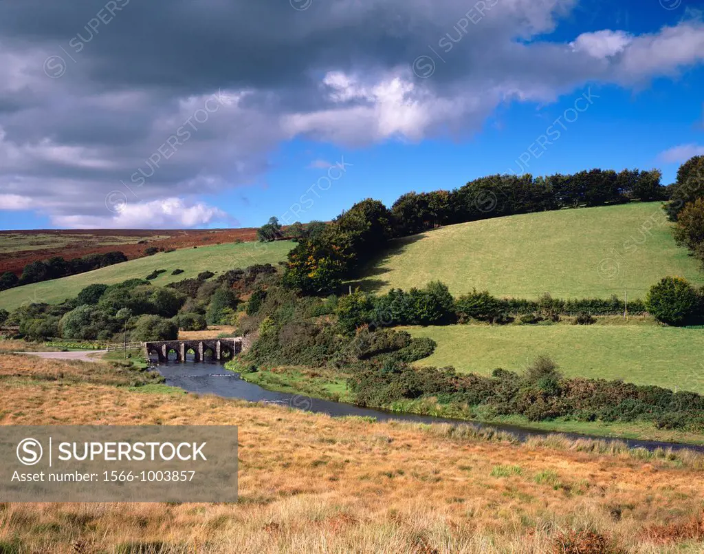 Landacre Bridge over the River Barle at Withypool Common in Exmoor National Park, Somerset, England, United Kingdom