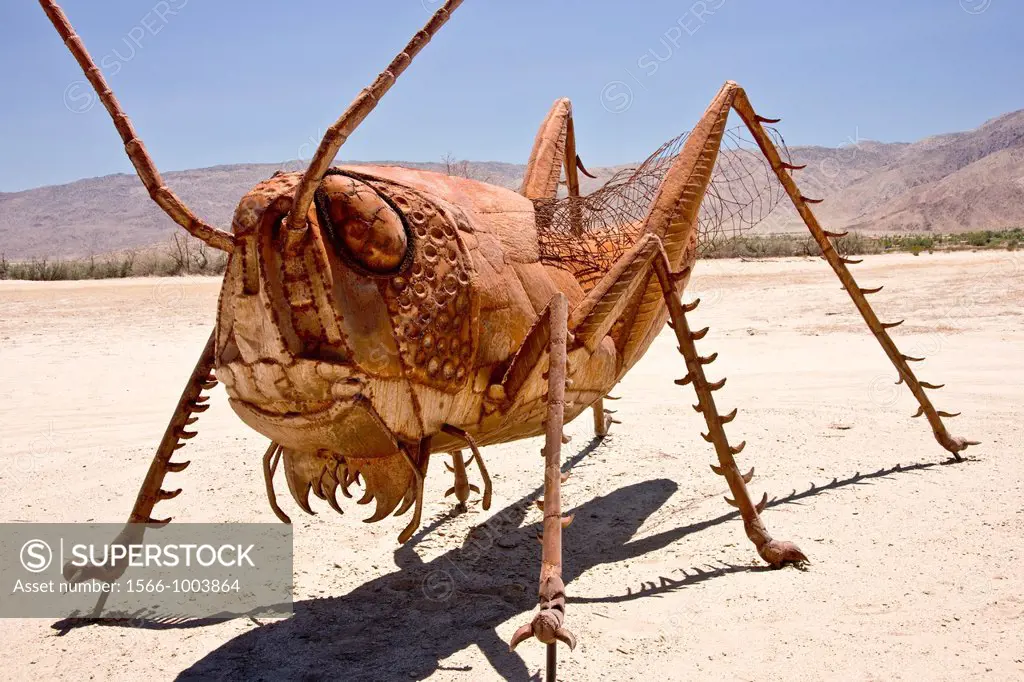 A metal grasshopper scukpture in Borrego Springs, California