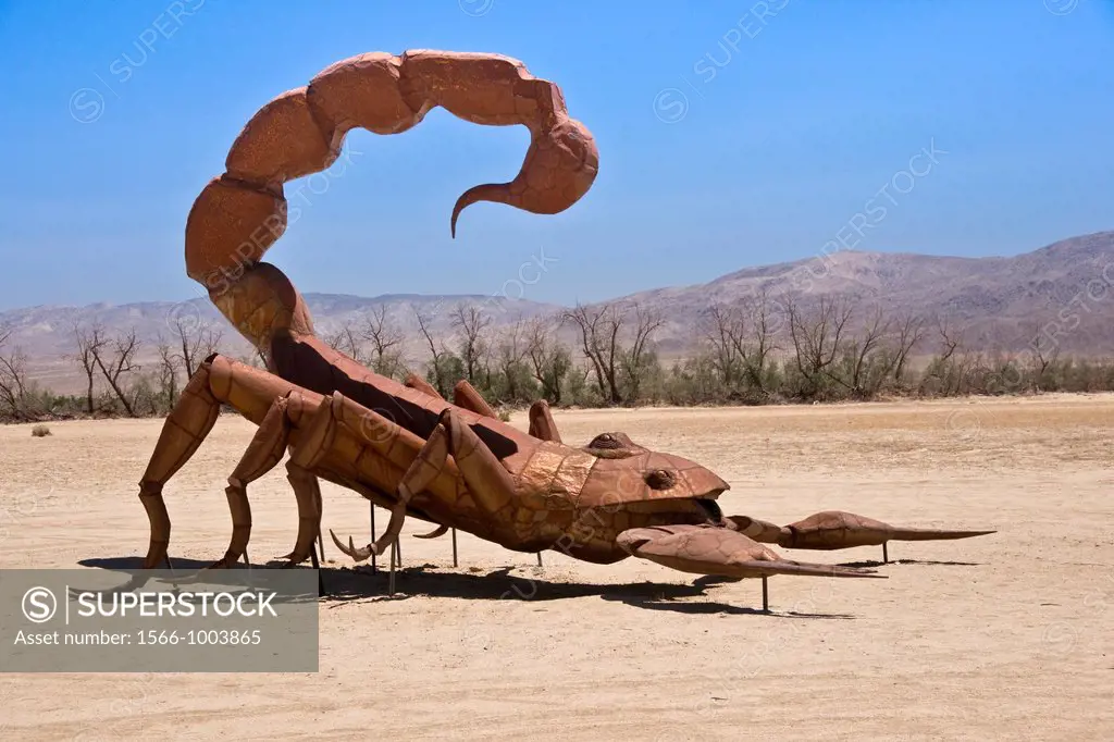 A gigantic prehistoric scorpion sculpture in the Anzo-Borrego desert