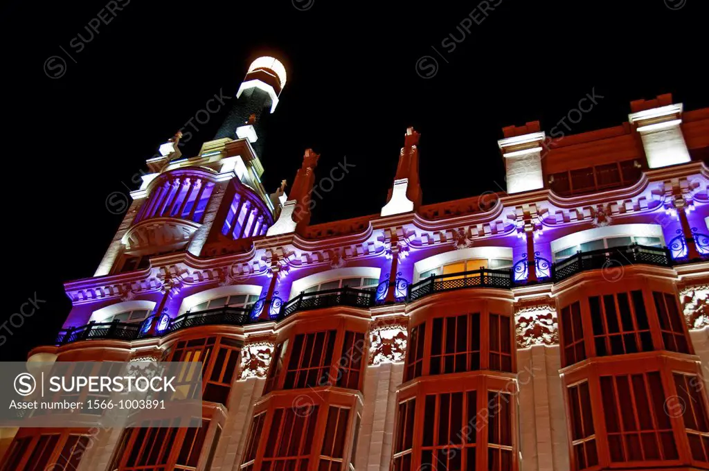 facade of Gran Meliá Fenix luxury hotel at night, Plaza Santa Ana, Santa Ana Square, Barrio de las Letras, Madrid, Spain, Europe, Public Ground, archi...