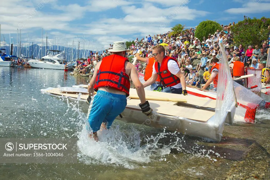 The frantic start of a heat in the build, bail and sail competition during the Comox Aquatic Days festival