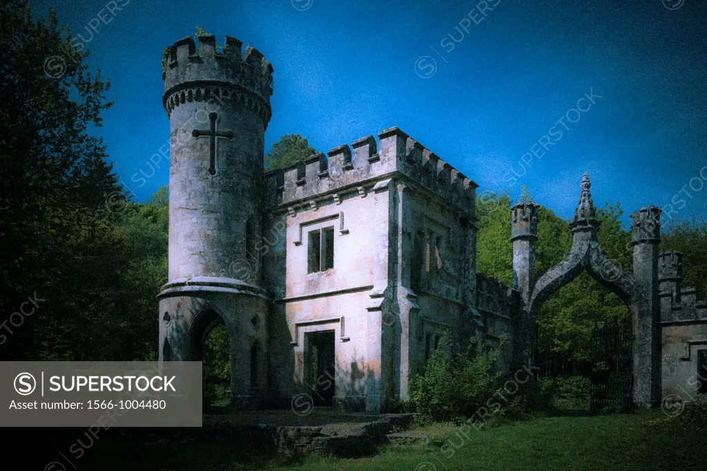 Mystical view of the Two Towers building in Lismore, County Waterford, Ireland, Europe