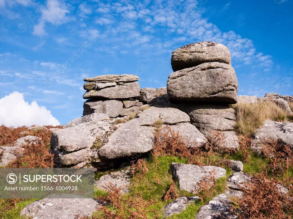 Granite outcrops at Sheeps Tor in the Dartmoor National Park, Devon, England, United Kingdom