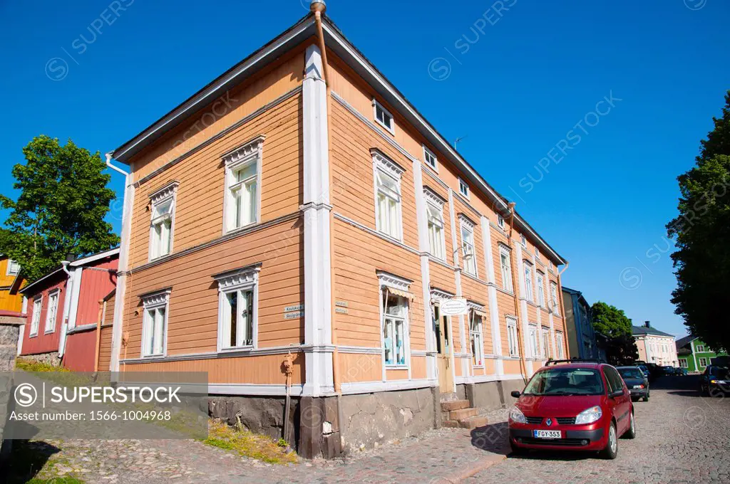 Wooden block of flats in residential district central Porvoo Uusimaa province Finland northern Europe