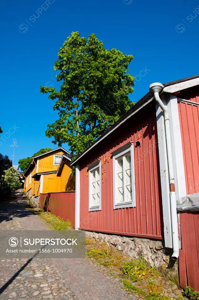 Wooden houses residential district central Porvoo Uusimaa province Finland northern Europe