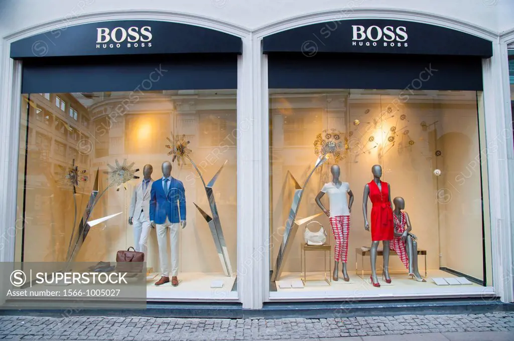 Huge Boss shop Stroget main pedestrian street Copenhagen Denmark Europe