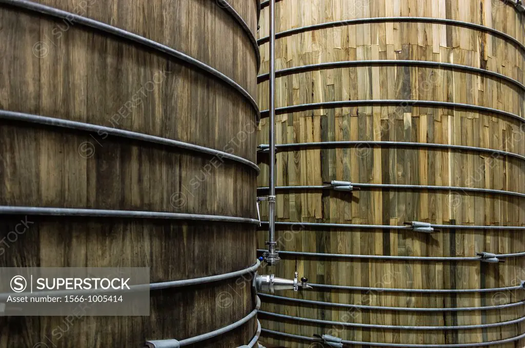 Wood fermentation tanks, Dogfish Head Brewery, Milton, Delaware, USA