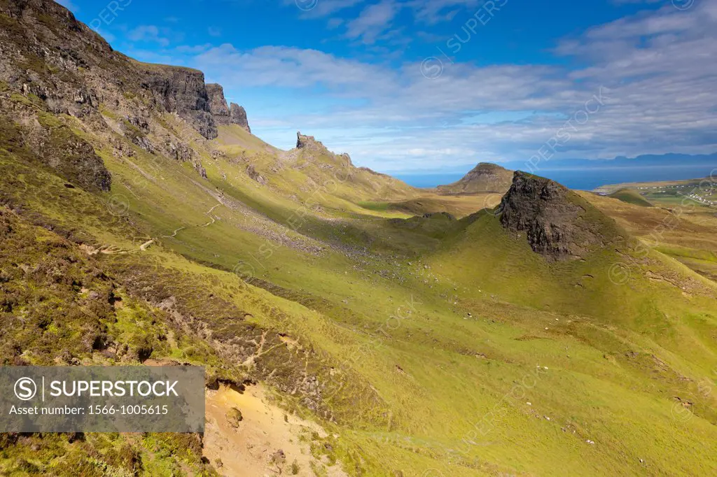 The Quiraing, a landslip on the eastern face of Meall na Suiramach, the northernmost summit of the Trotternish Ridge on the Isle of Skye, Scotland, Un...