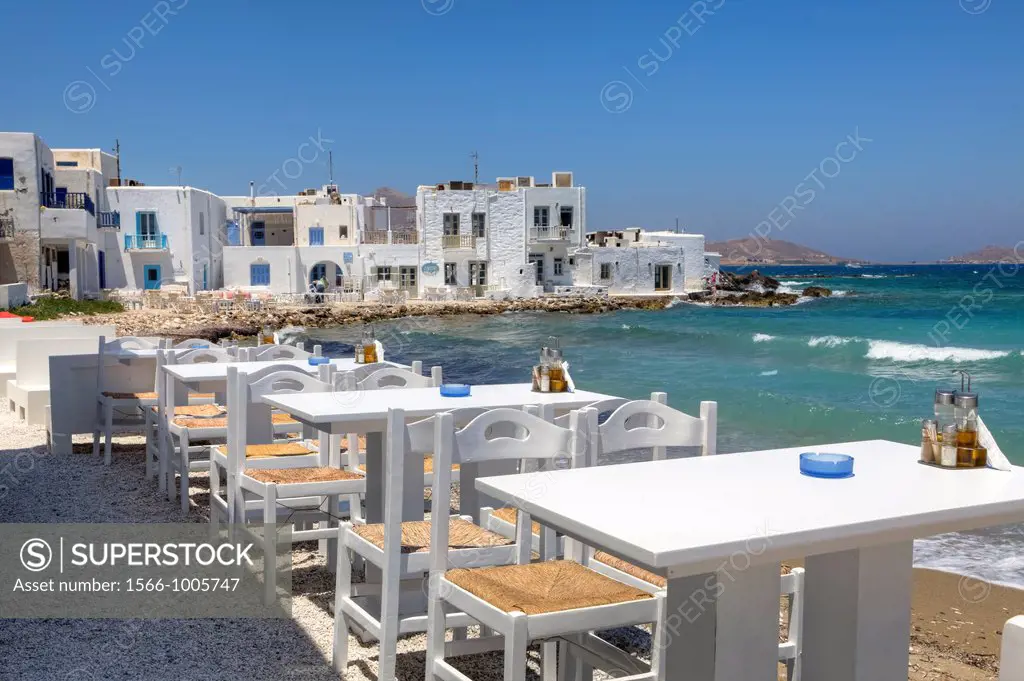 Taverna on the shores of the Aegean Sea in Naoussa, Paros, Greece