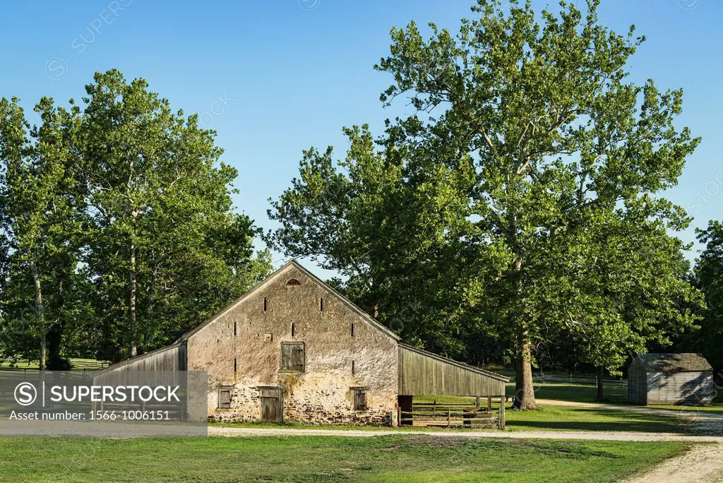 Stone barn, Historic Batsto Village, Wharton State Park, Pine Barrens, New Jersey, USA