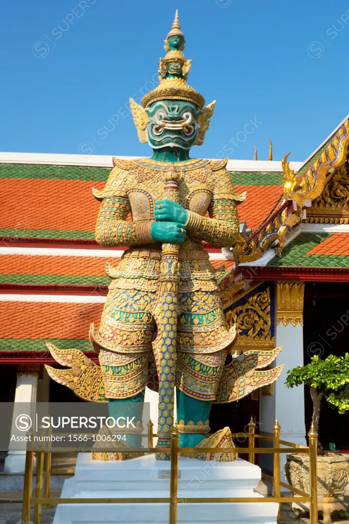 Thailand - Bangkok, Grand Royal Palace, Esmerald Buddha Temple, Giant Demon guarding Wat Phra Kaeo
