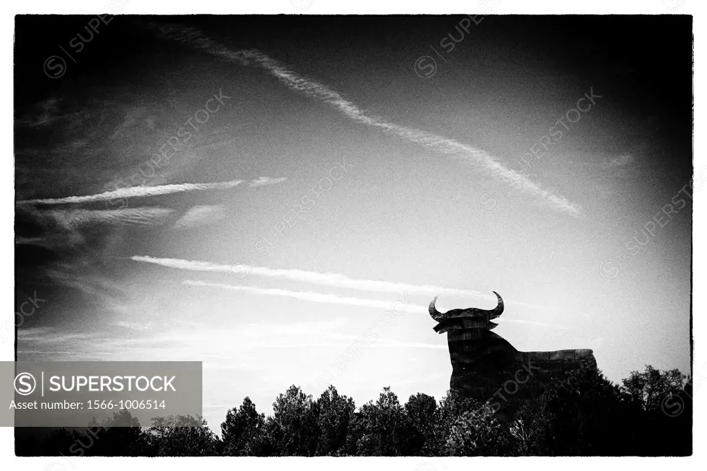 Bull silhouette, typical advertising of Spanish sherry Osborne Navarre, Spain