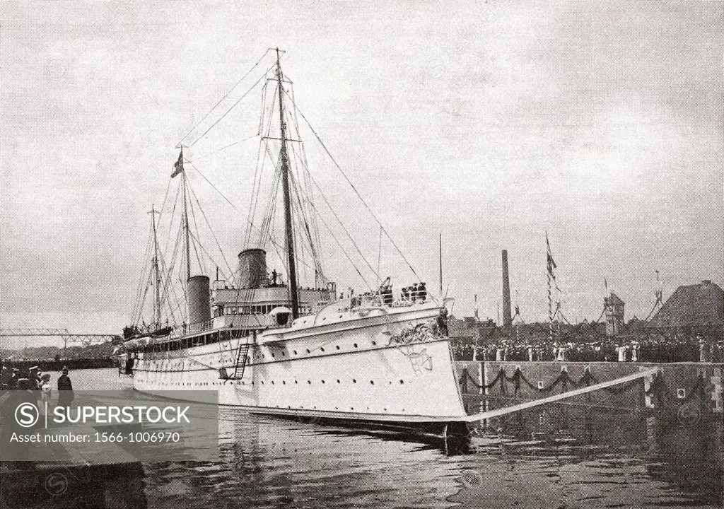 The German Kaiser´s yacht, the Hohenzollern II, in the Kiel Canal, Germany in 1914  From The Year 1914 Illustrated