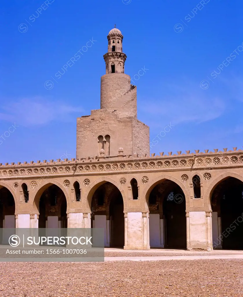 Ibn Tulun mosque, 9th century, Spiral minaret, Cairo, Egypt,        