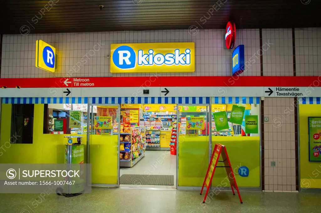 R-Kioski chain store of convenience stores at Sörnäinen metro station Helsinki Finland Europe