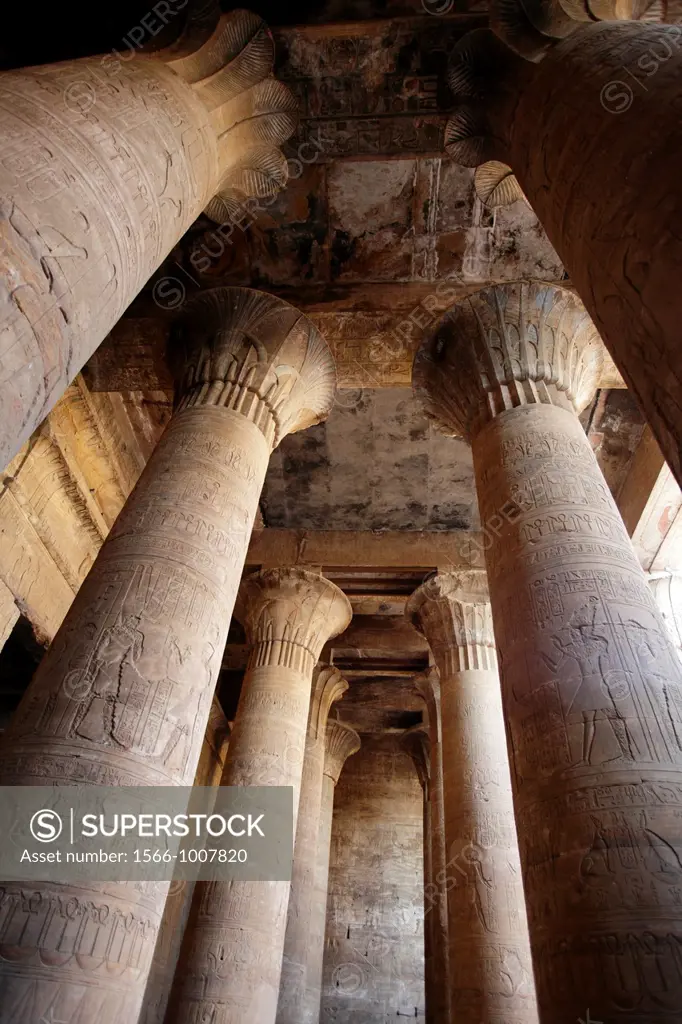 Hypostyle colonnade room at the Horus temple, Edfu, Egypt
