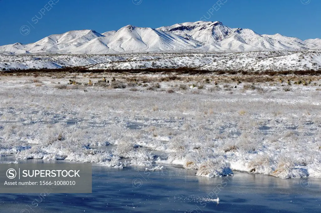 Fresh snow on the Chupadera Mountains, Bosque del Apache NWR, New Mexico, USA