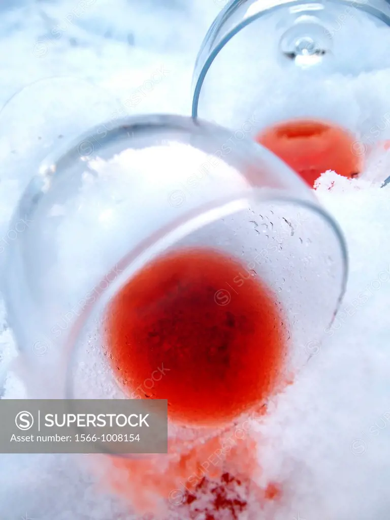 wine glasses with snow