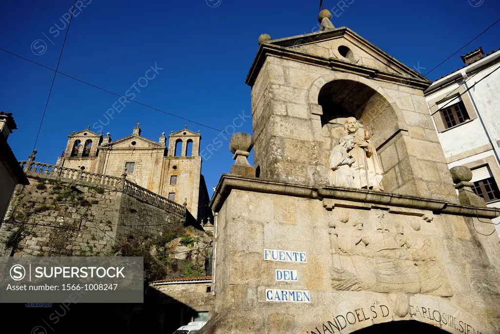 Fountain and monastery of the Carmen in Padron, A Coruña, Spain