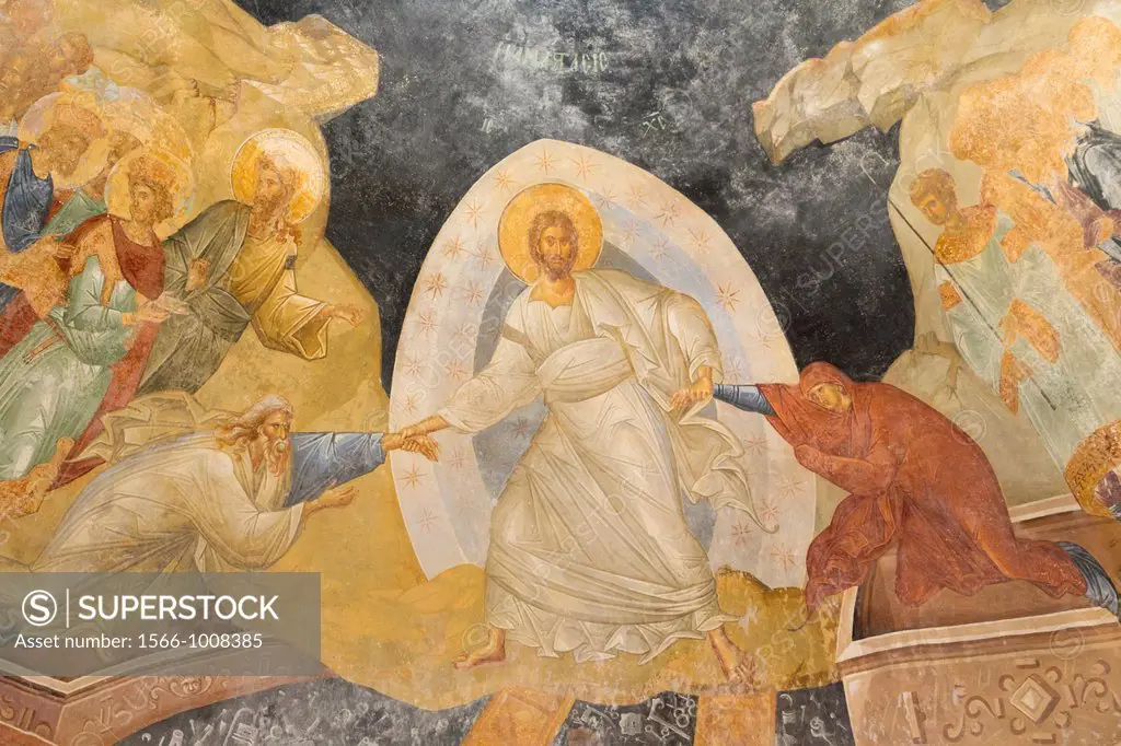 Istanbul, Turkey  Byzantine Church of St  Saviour in Chora  The Anastasis, or Resurrection, fresco in the parecclesion  Christ dragging Adam and Eve f...