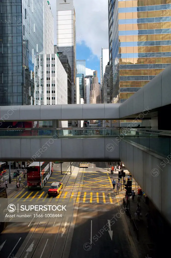 elevated view of intersection in downtown Central district, Hong Kong