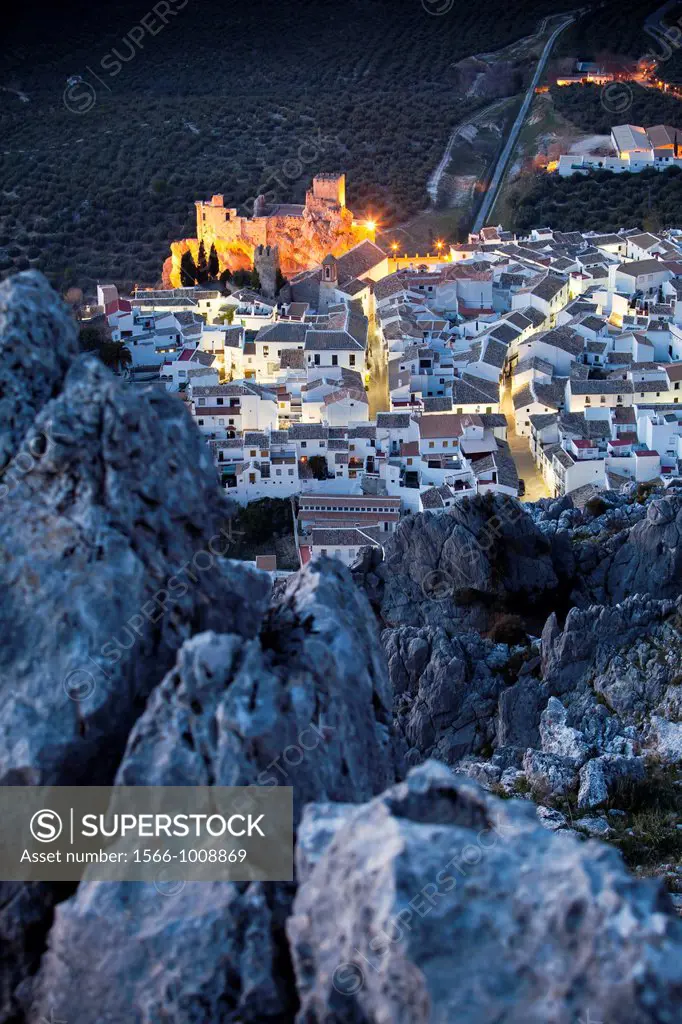 View at sunset from the Cañon de Bailon viewpoint, Zuheros, Cordoba, Andalucia, Spain