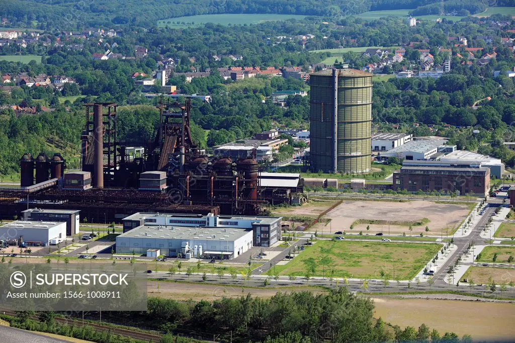 Germany, Dortmund, Ruhr area, Westphalia, North Rhine-Westphalia, NRW, Dortmund-Hoerde, city view, aerial view, Phoenix West, former blast furnace pla...
