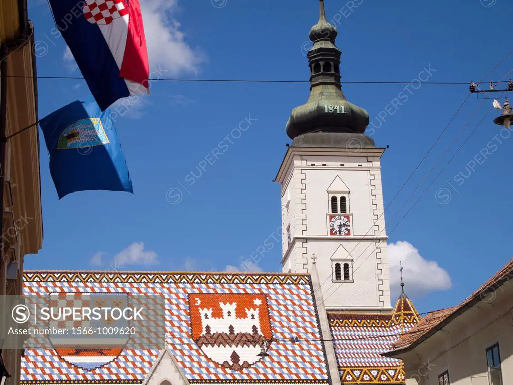 St  Marko church with historic Croat coat af arms on the roof, Upper Town, Zagreb, Croatia