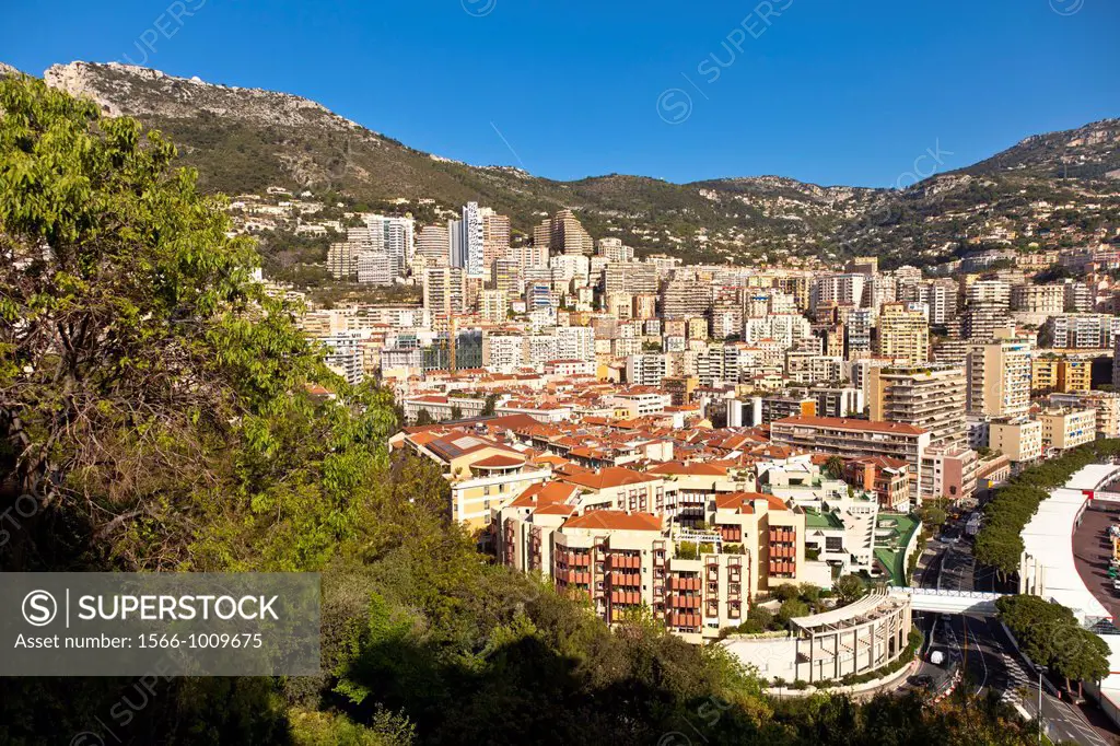 View of La Condamine and Moneghetti distrcits, Principality of Monaco, Europe