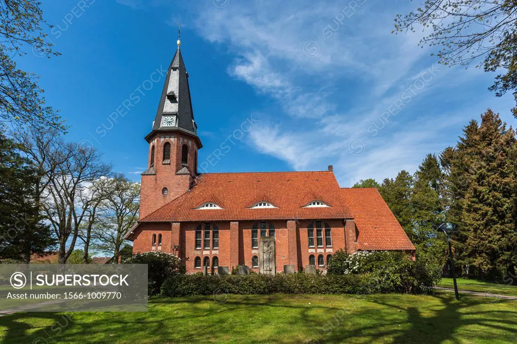 Brick church in Apensen, Lower Saxony, Germany, Europe