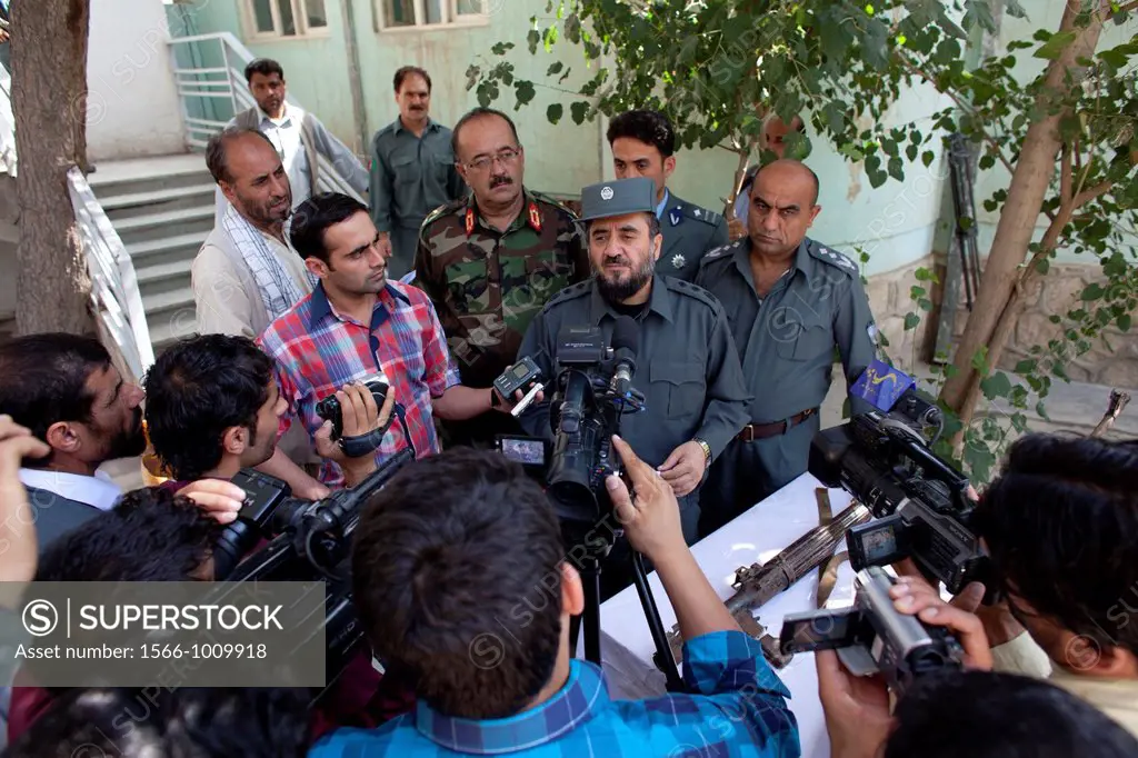 afghan police in Kunduz give a press conference about preventing a bomb explosion