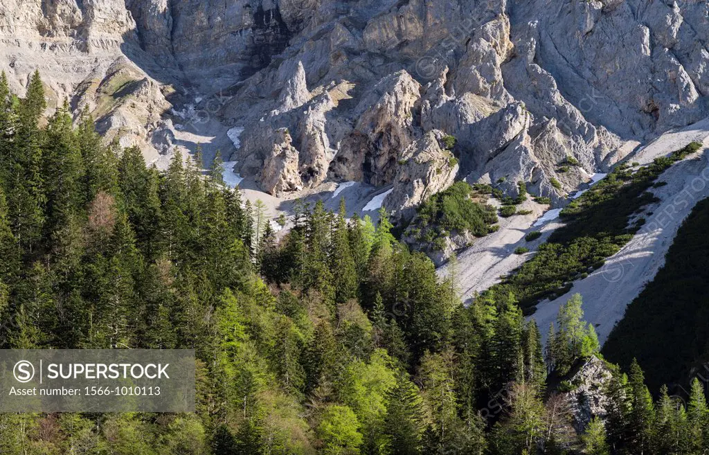 Eng Valley, Karwendel mountain range, Austria The Eng valley is the most famous of all valleys in karwendel mountain range Next to the sheer rock face...