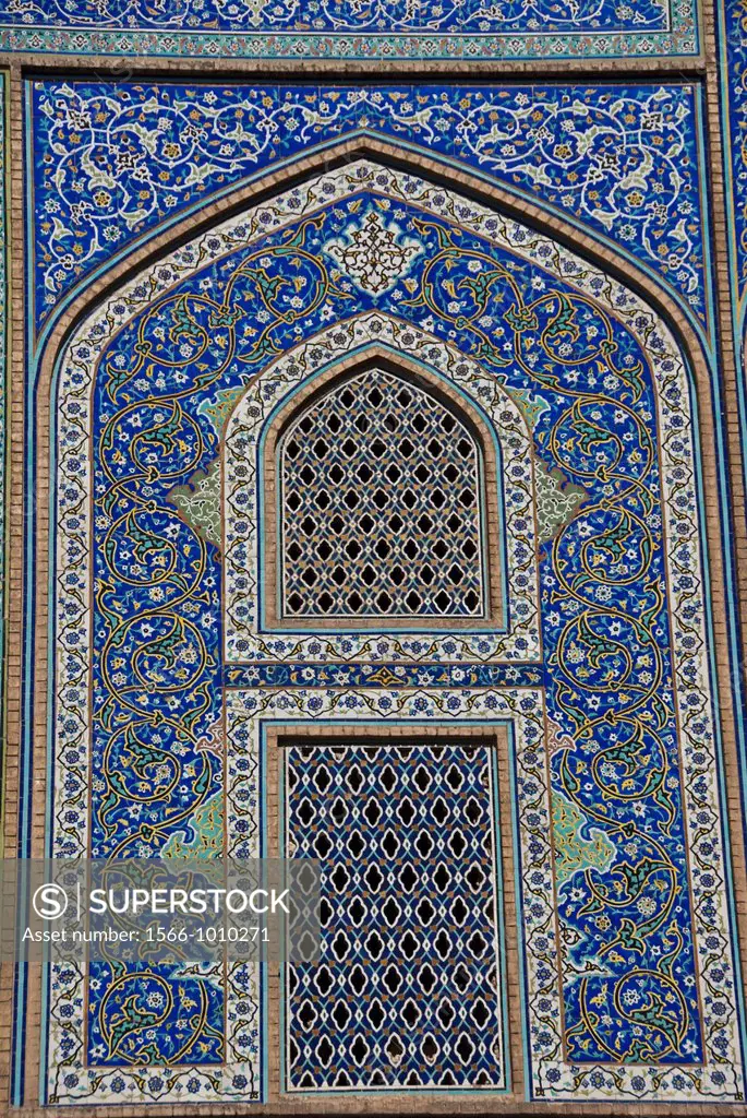 Detail of the ceramic mosaic in one of the windows of the Masjid-i Sheikh Lotfallah, Isfahan, Iran