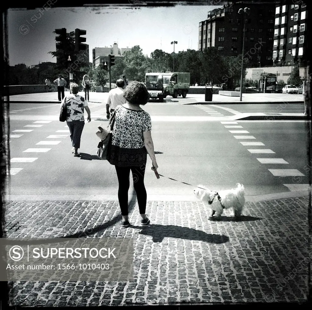 Woman with dog, Madrid, Spain