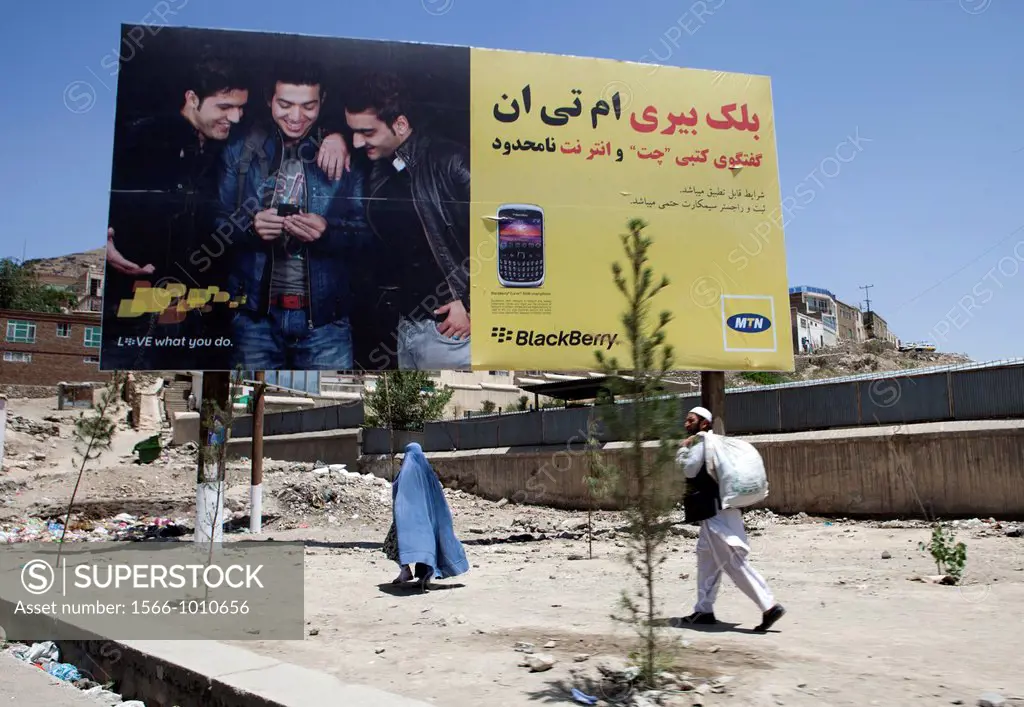 billboard with mobile phone advertisement in Afghanistan