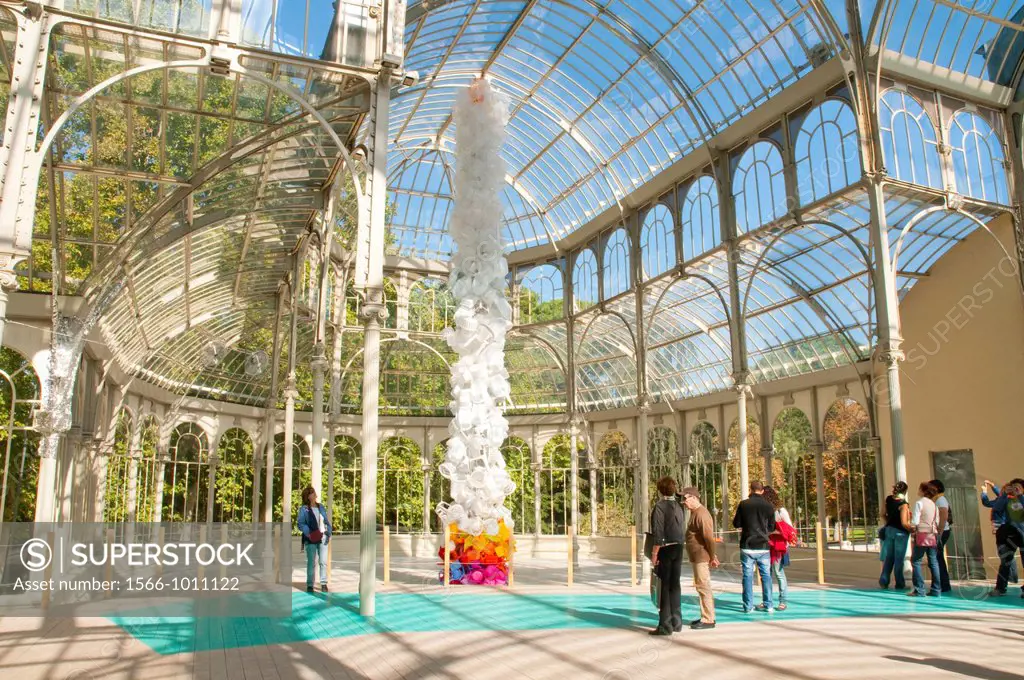 Modern art exhibition. Cristal Palace, The Retiro park, Madrid, Spain.