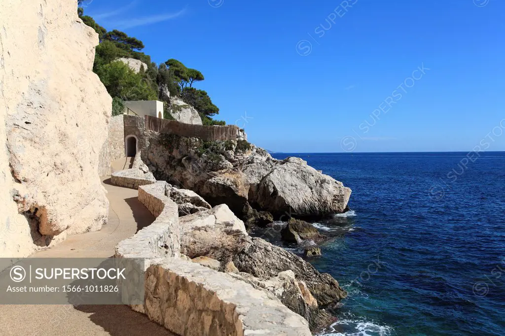 Coastal Path, Cap d Ail, Cote d Azur, Provence, French Riviera, Mediterranean, France, Europe