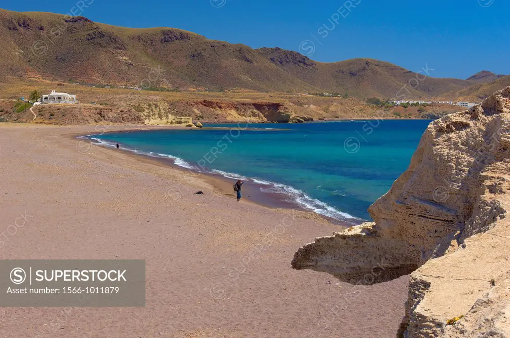 Playa del Arco beach, Los Escullos, Cabo de Gata-Nijar Natural Park, Almeria province, Andalusia, Spain