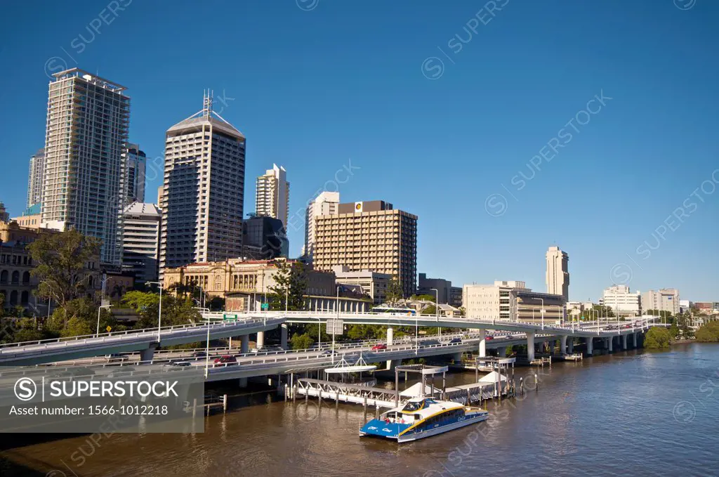 City Cat pier from Victoria Bridge in the Brisbane River, Brisbane, Australia
