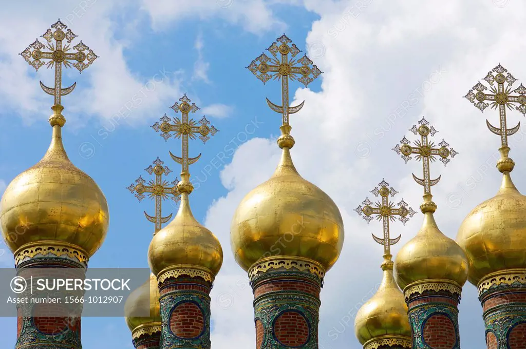 forefront of the domes of The Church of the Deposition of the Robe, Kremlin, Moscow, Russia