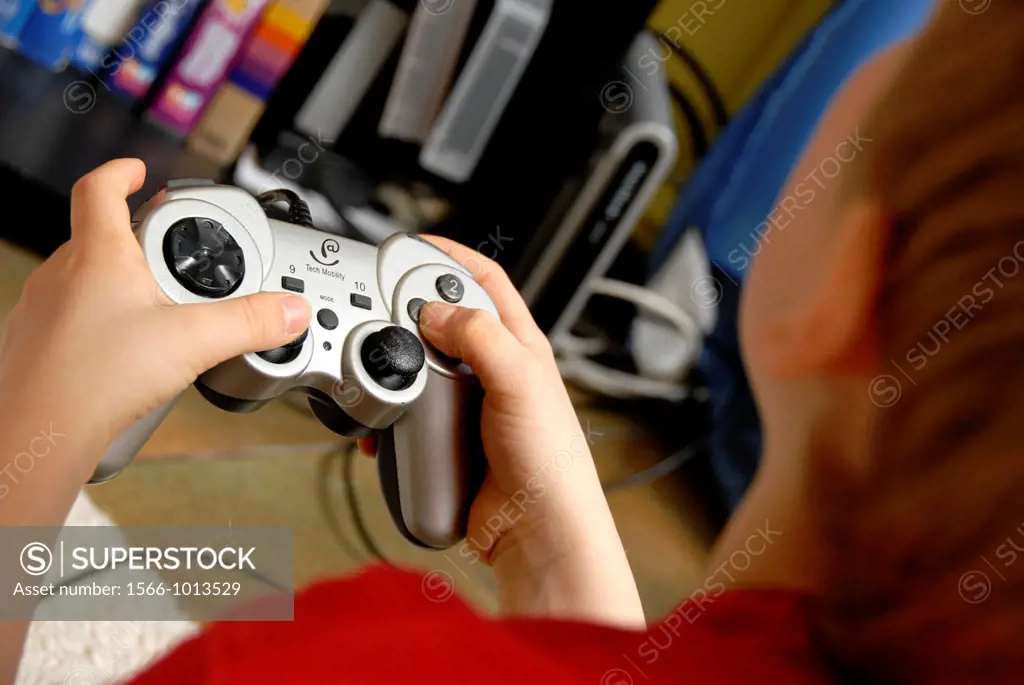 Young boy playing a video game