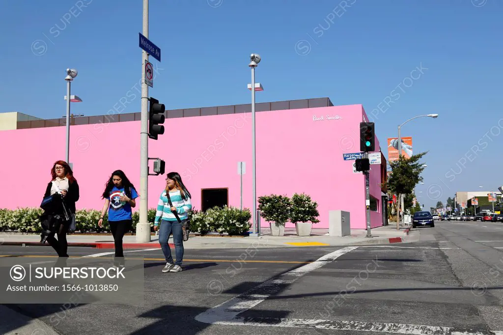 USA, California, city of Los Angeles, Pink Gallery and shop of Paul Smith british fashion designer, Melrose Avenue, Mexican architect Luis Barragan
