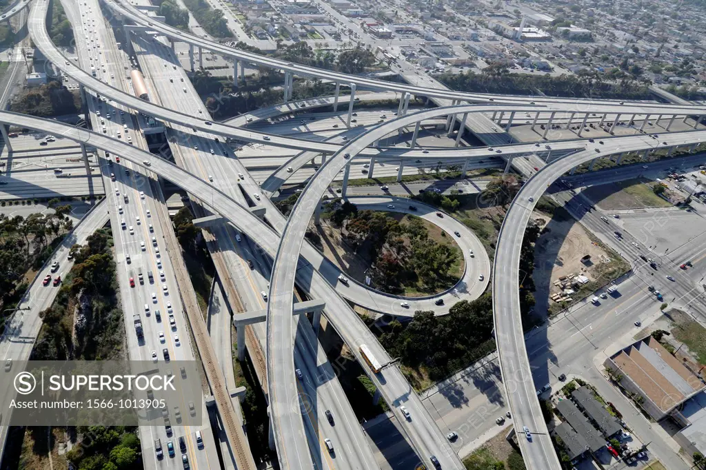 USA, California, city of Los Angeles, aerial photography, interstate 101 and Santa Monica freeways intersection