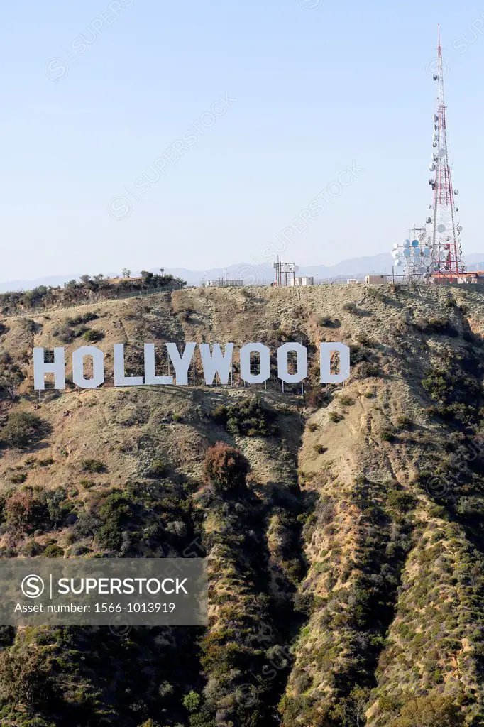 USA, California, city of Los Angeles, aerial photography of the Hollywood Sign on the hills