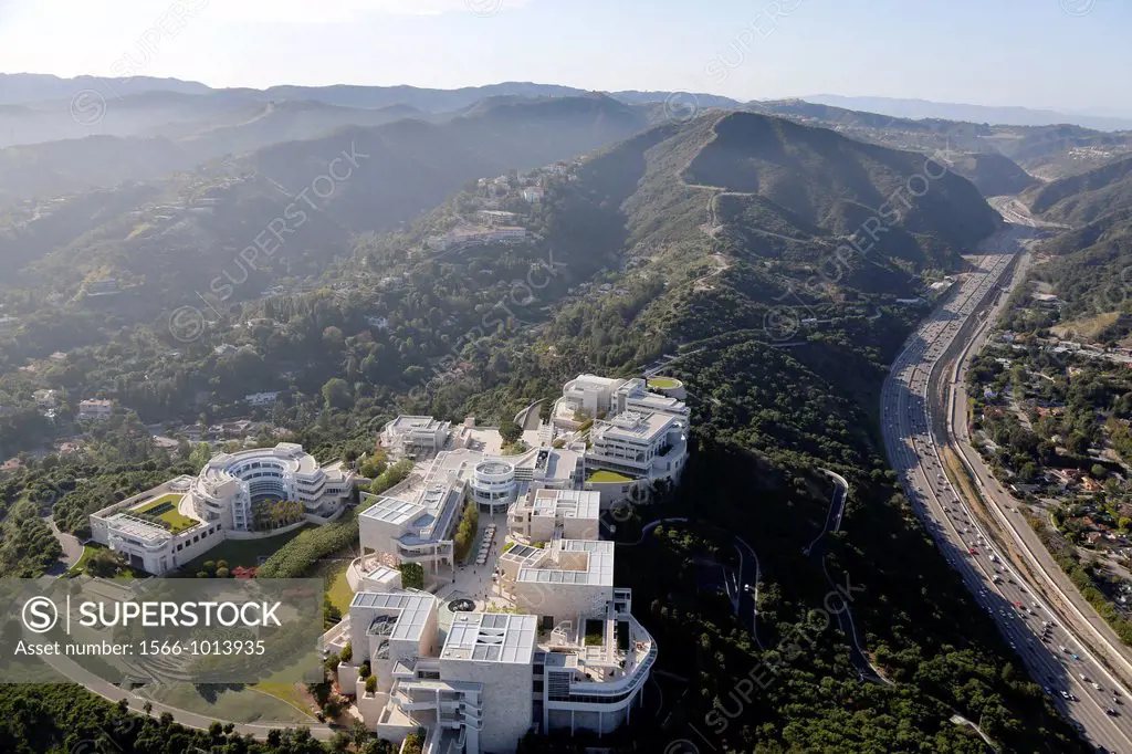USA, California, city of Los Angeles, aerial photography of the Getty Center Museum, architect Richard Meier