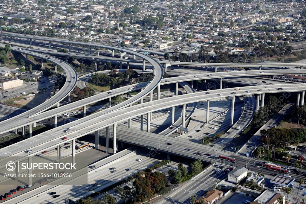 USA, California, city of Los Angeles, aerial photography of freeways intersection